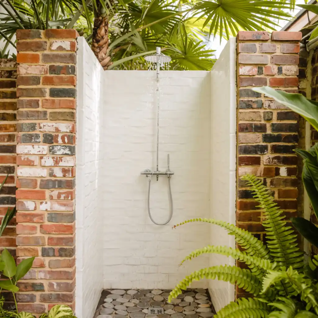 White Brick Outdoor Shower