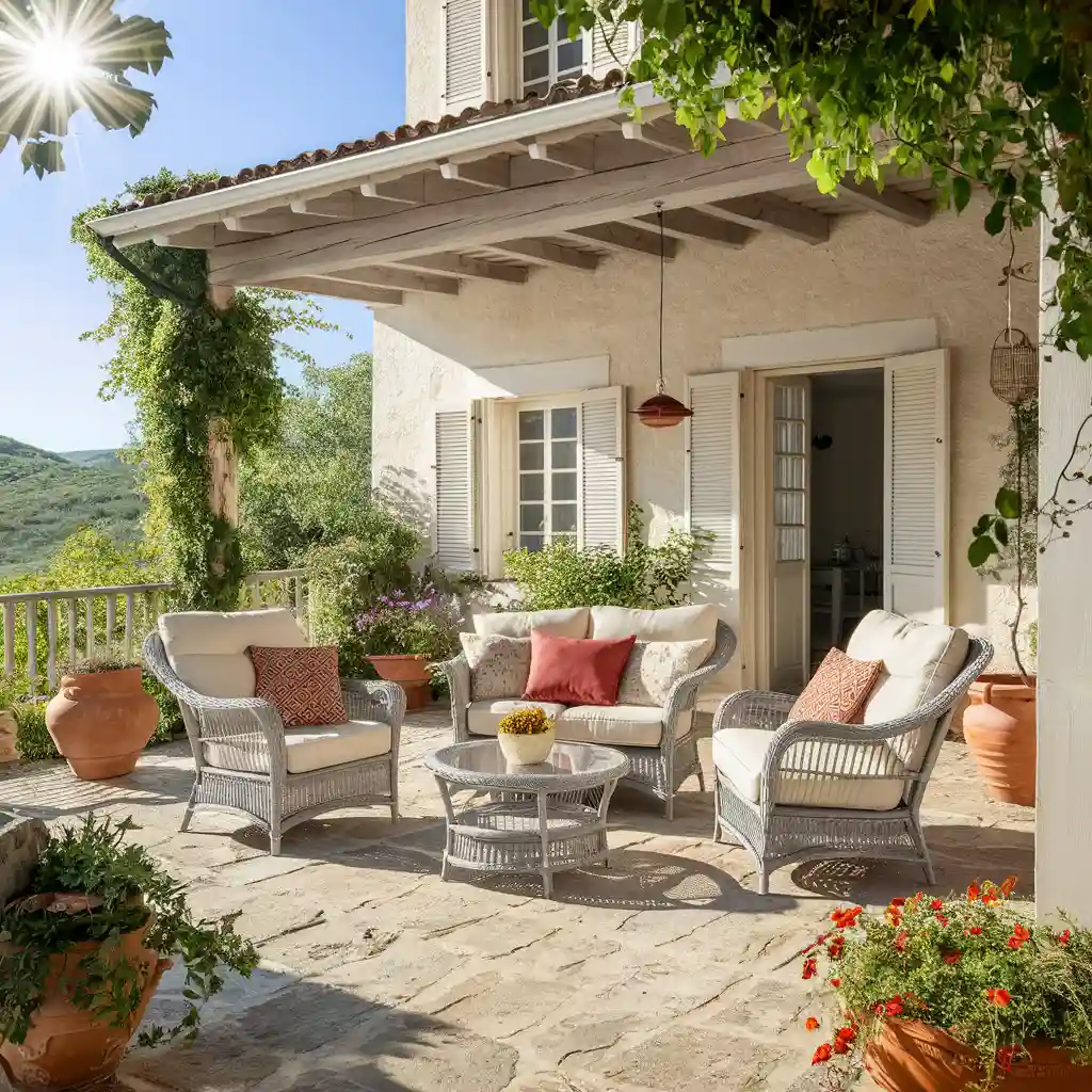 back porch with Mediterranean-style furniture set