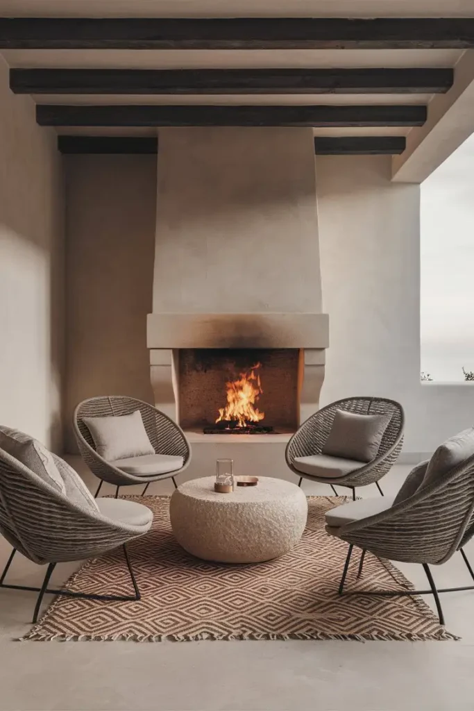 back porch with fireplace and sitting