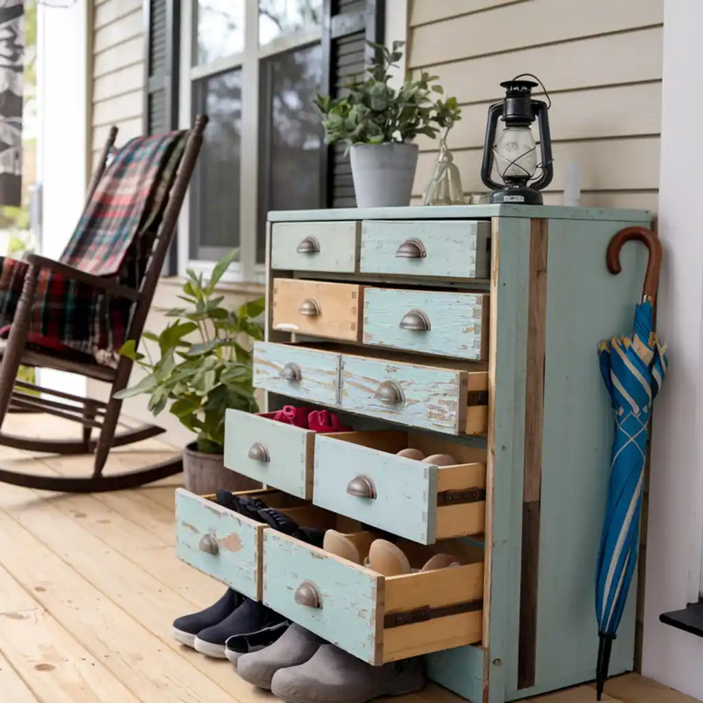 drawer shoe rack on the porch