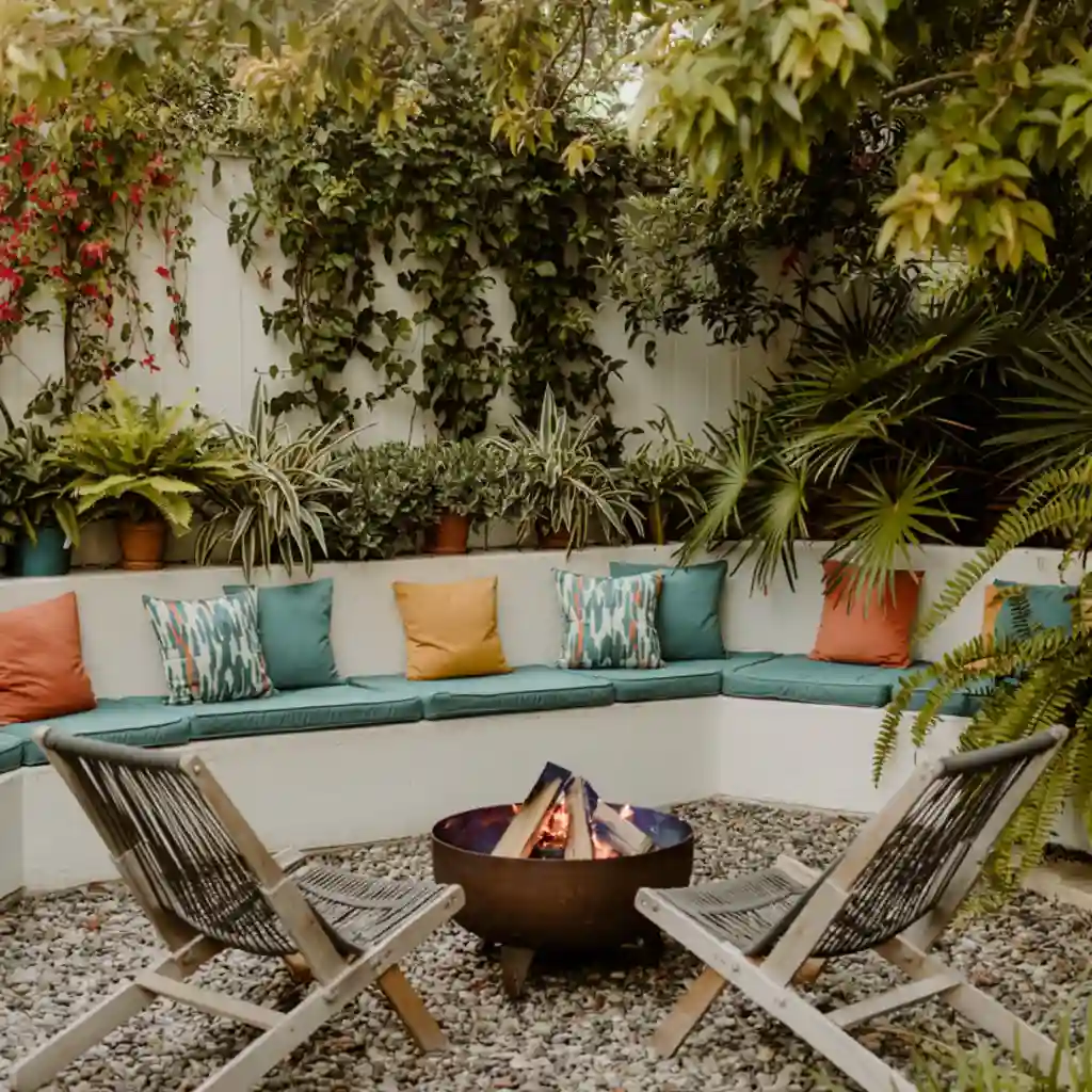 gravel patio on the backyard