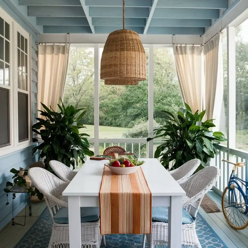 haint blue ceiling screen in porch