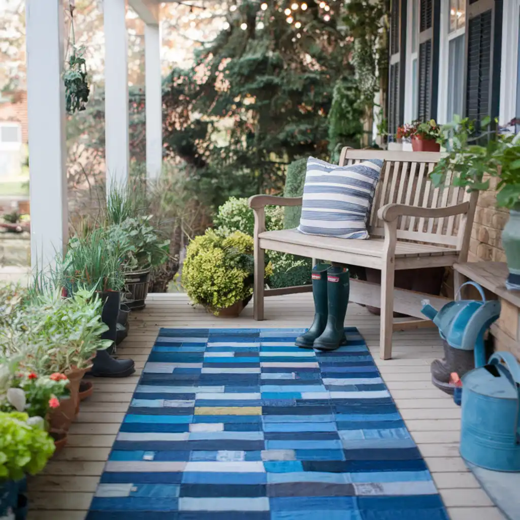 old denim jeans outdoor rug on the porch