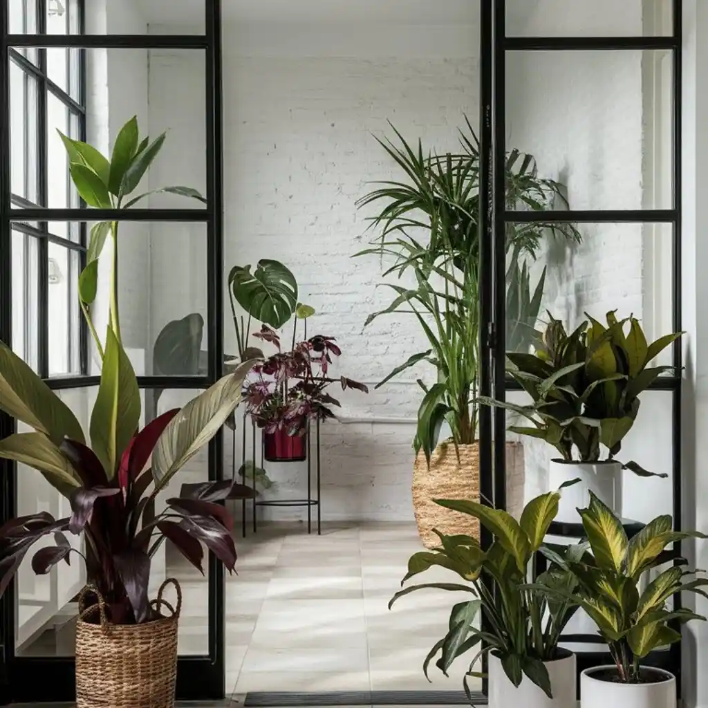 plants in white screen -in porch