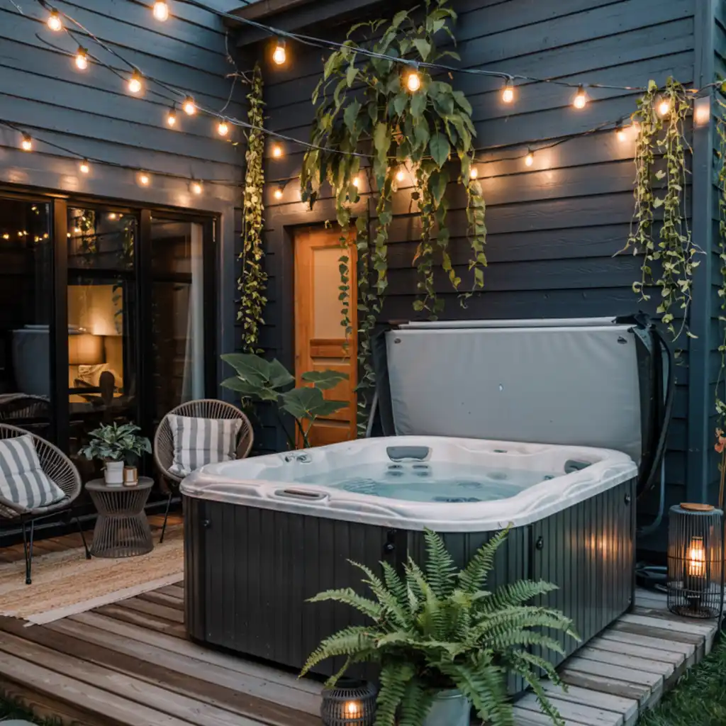 portable hot tub in the backyard