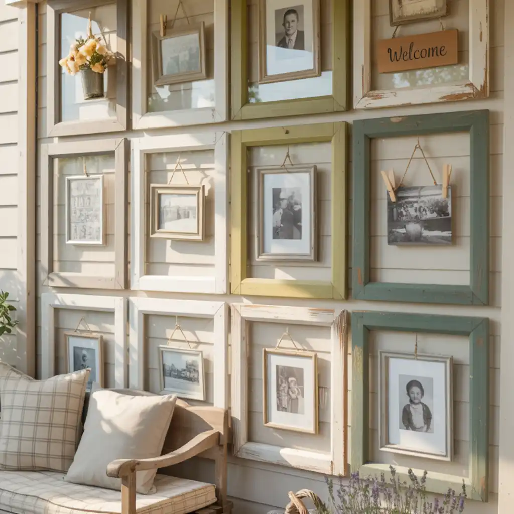 rustic gallery wall on the porch