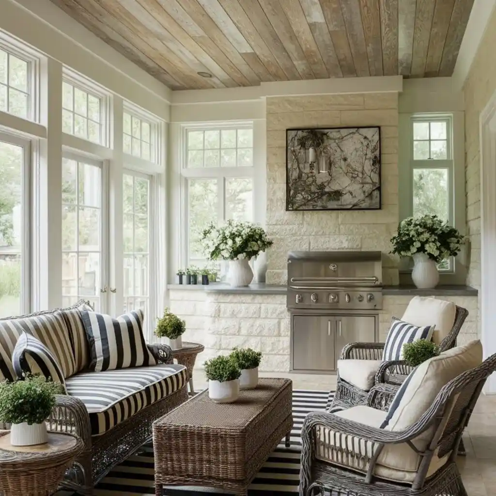 screen-in porch with kitchen
