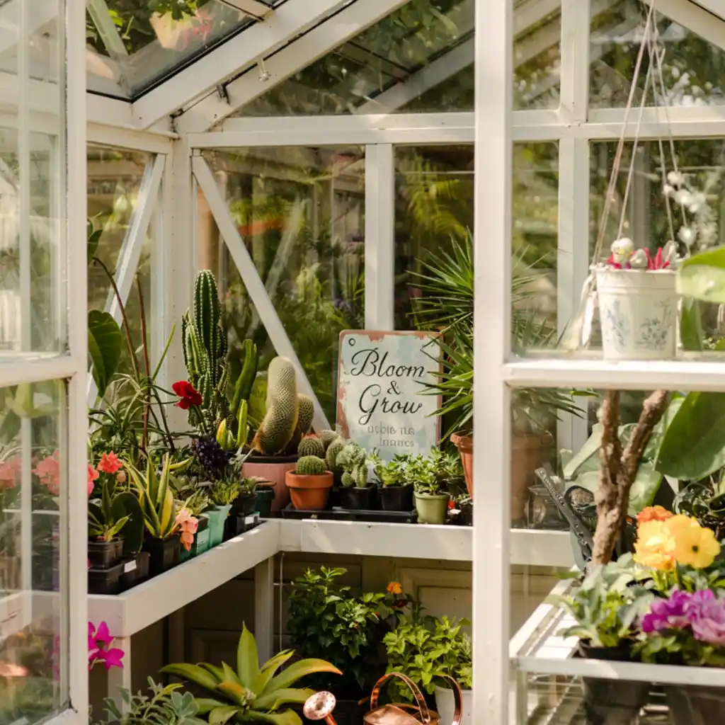 small green house in the backyard