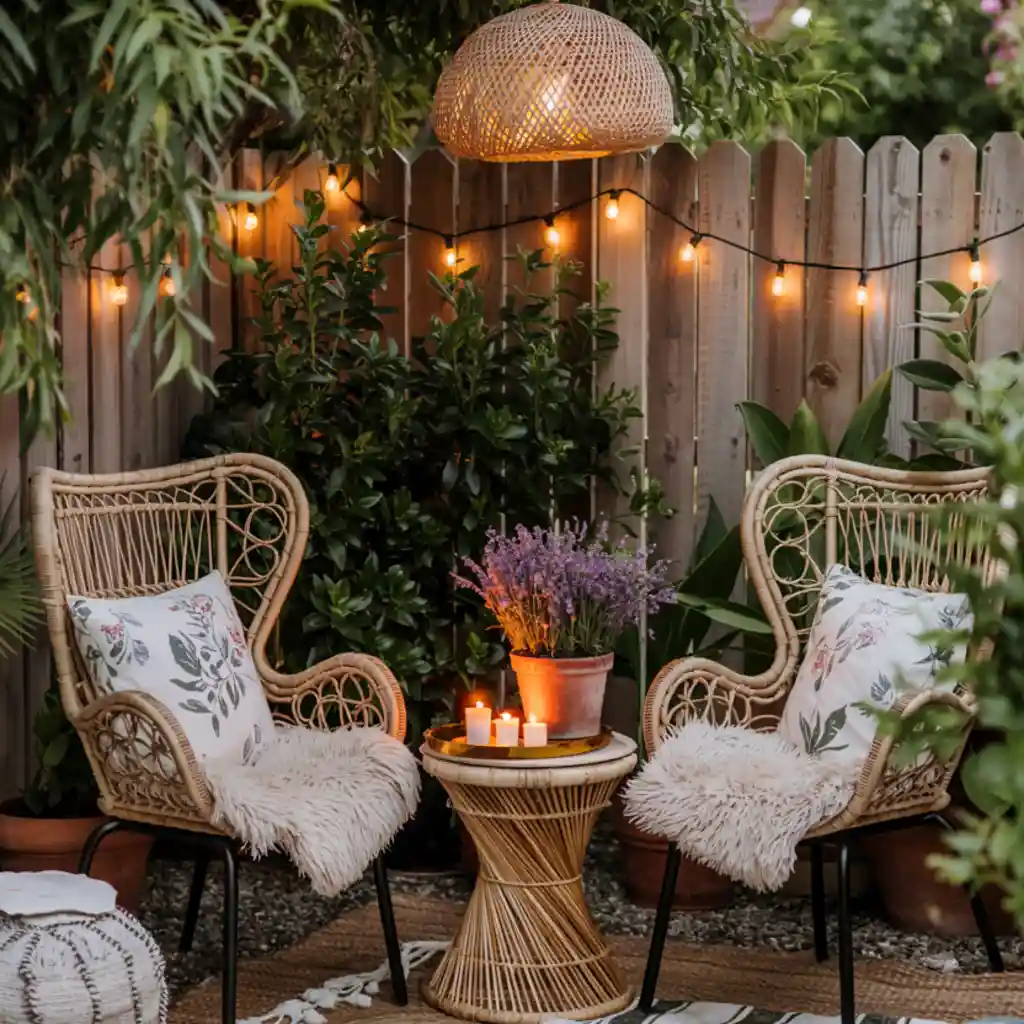 string lights in small backyard