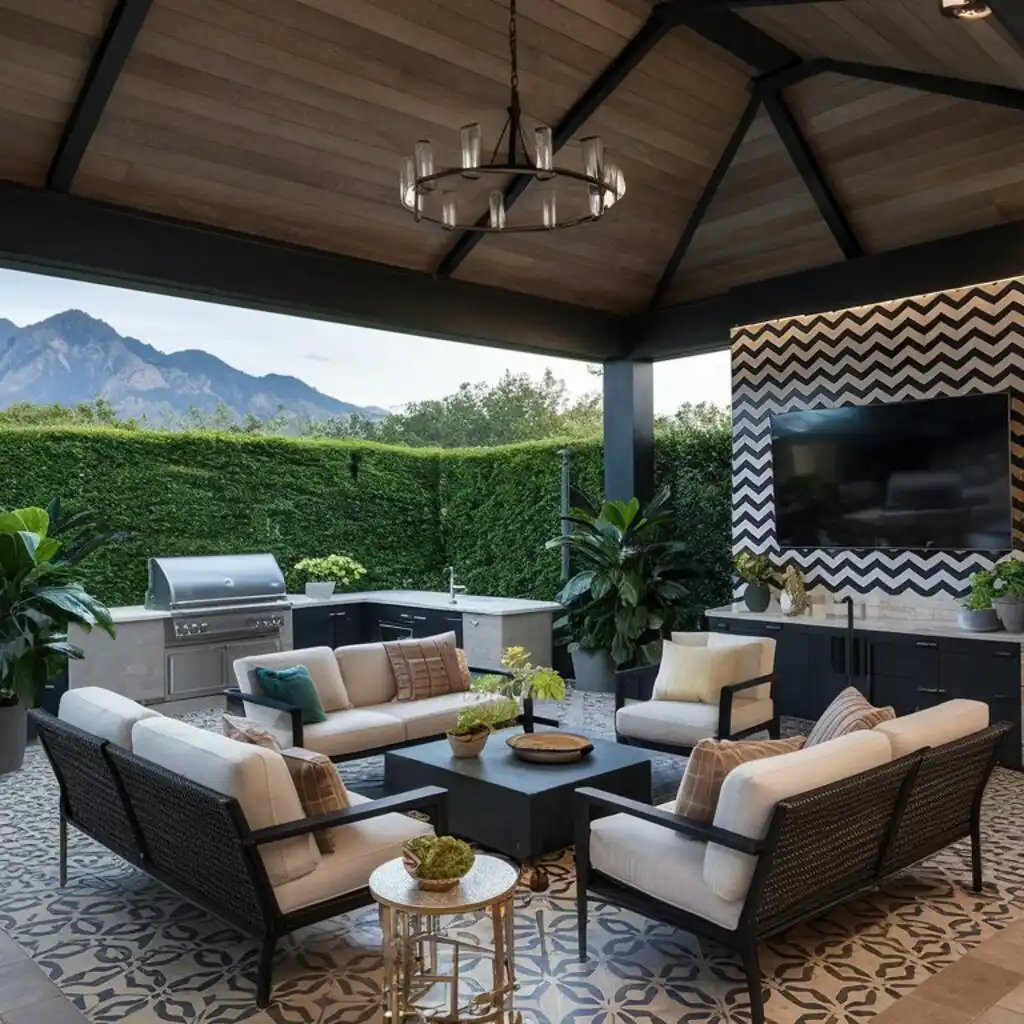 wood clad roof covered porch